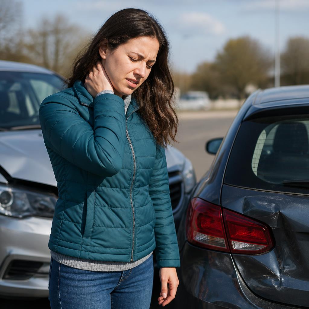 Woman with neck pain after a car accident